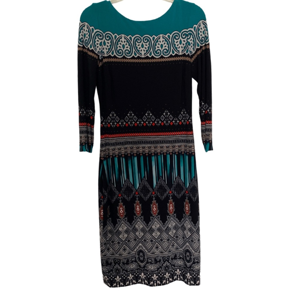 Cache Crew Neck 3/4 Sleeve MIDI Bodycon Dress Women's Size Medium